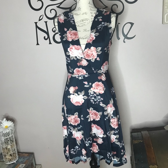 Dresses & Skirts - Chiffon Navy Floral hi-low dress